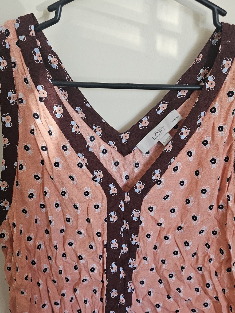 LOFT Floral Print V-Neck Sleeveless Dress - Peach & Maroon